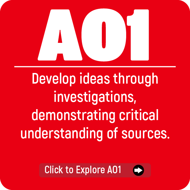 AO1 develop ideas through investigations demonstrating critical understanding of sources
