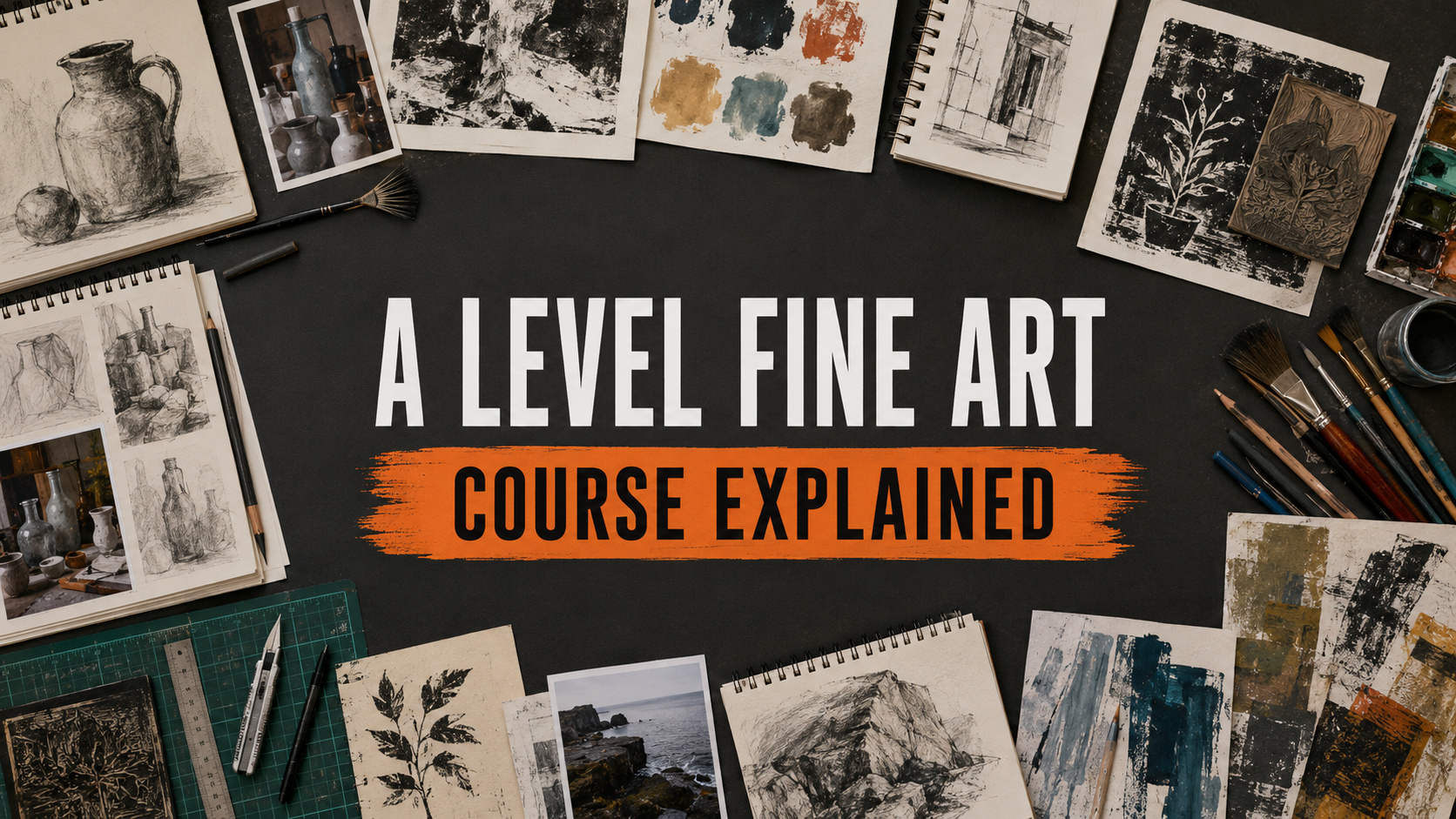 A Level Fine Art course journey showing skill-building, a sustained Personal Investigation, contextual research, material development, written study and preparation for the Externally Set Assignment.