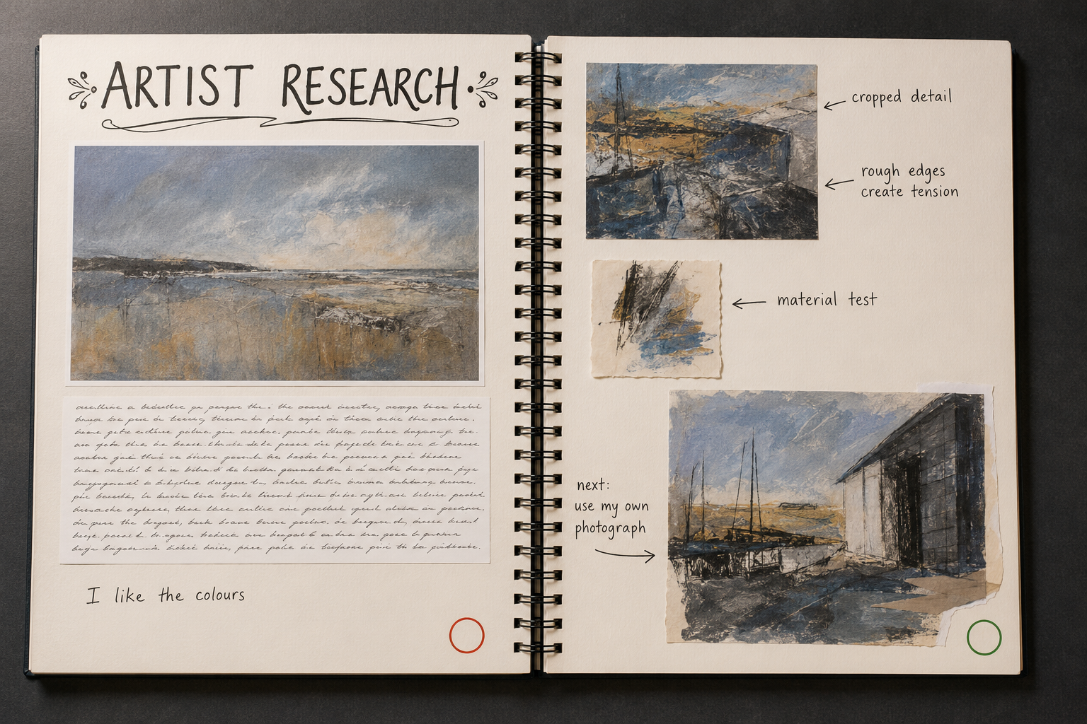Side-by-side GCSE Art sketchbook comparison showing decorative artist research beside purposeful analysis, practical response and a clear next decision.