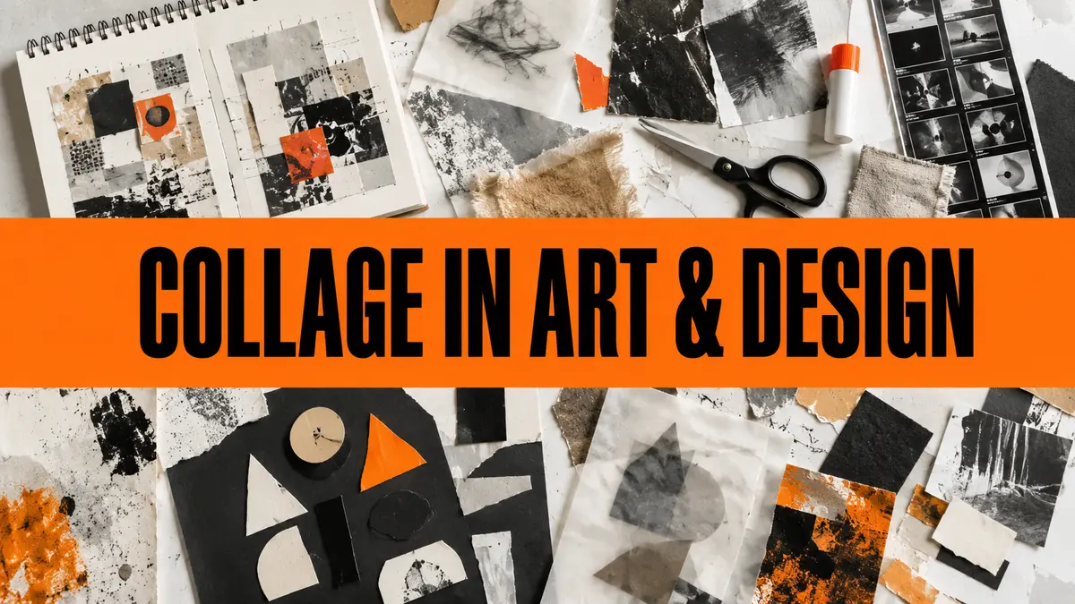 Original collage workspace for a guide to collage artists, techniques and GCSE and A Level Art project ideas