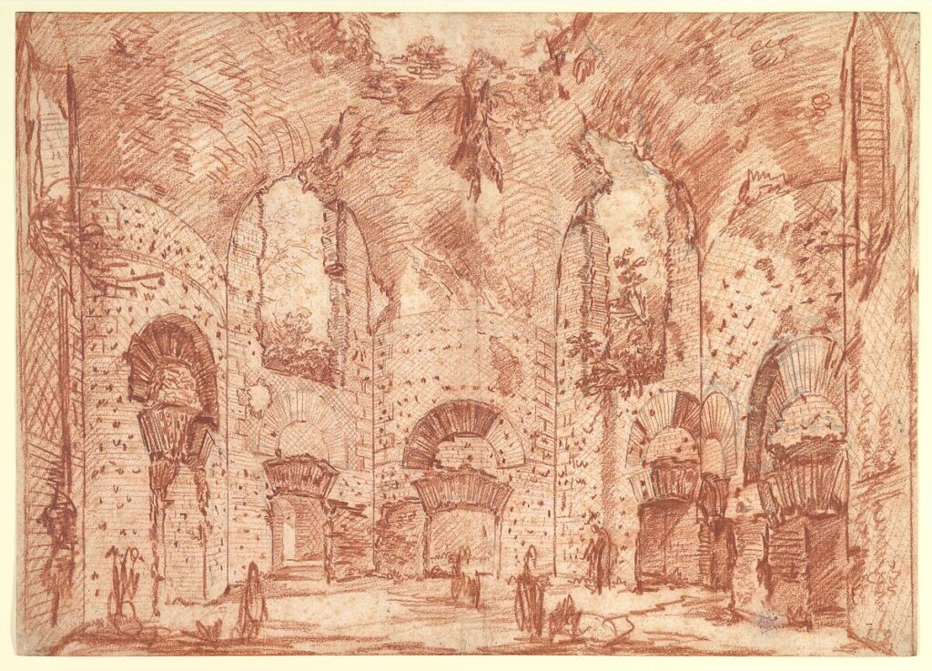 Giovanni Battista Piranesi drawing of the Octagonal Room in the Small Baths at Hadrian's Villa, showing arches, masonry and partially ruined architecture.