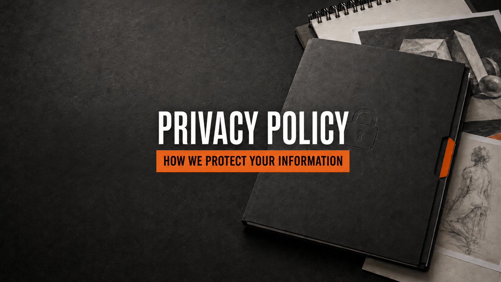 Portfolio to A Star Privacy Policy social image showing a secure black portfolio folder with centred white typography and an orange information banner.