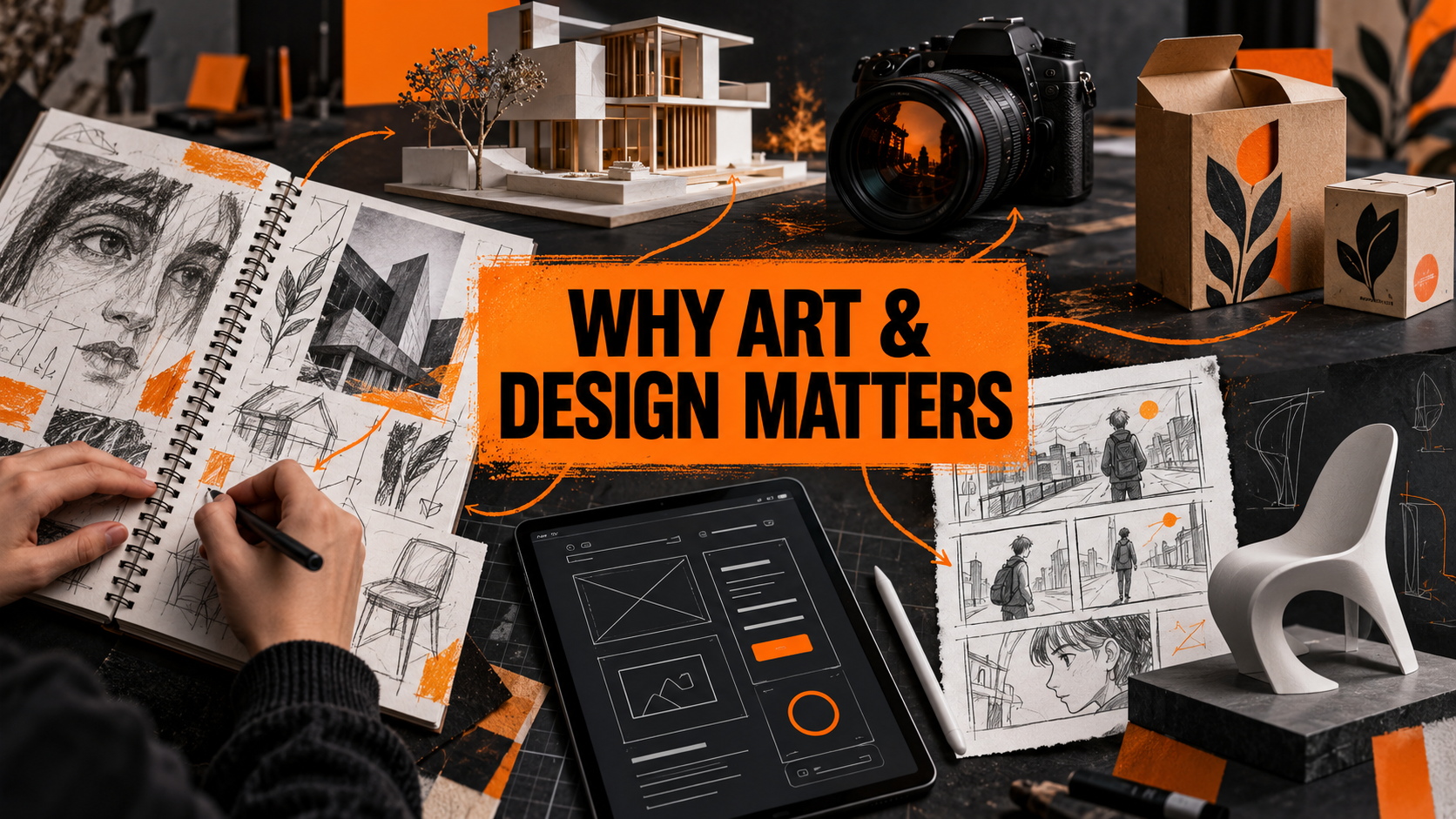 Art and Design sketchbook connected to architecture, photography, packaging, UX and product design
