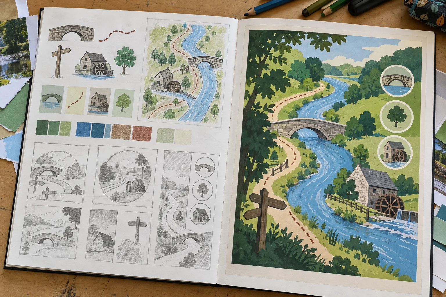 GCSE Graphic Communication workbook exploring a riverside path map design