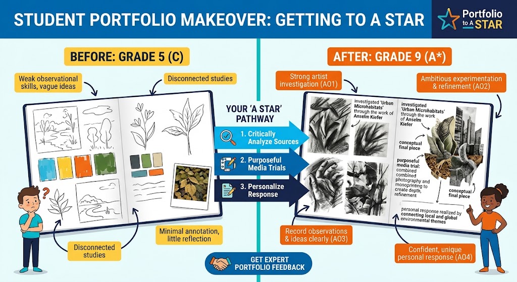 Infographic showing progress from grade 5 to a star